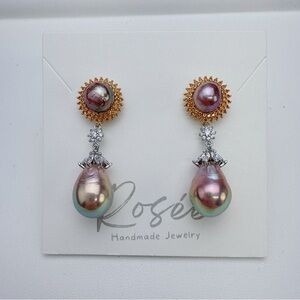E303 S925 Edison Freshwater Baroque Pearl Dangling Earring Avocado Luster